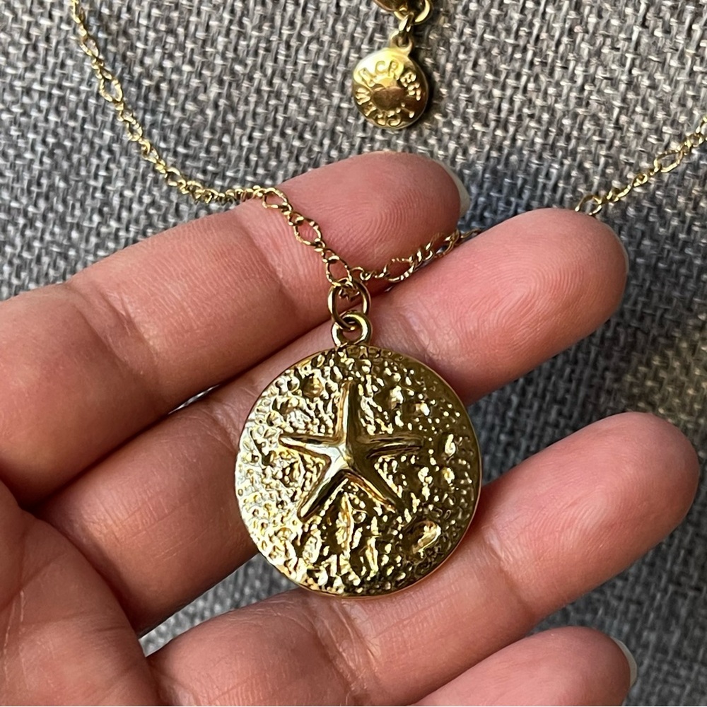 J Crew | Sand Dollar Pendant 27" Gold Tone Necklace